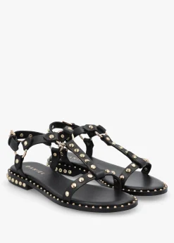 Sale DANIEL Everlast Black Leather T Bar Studded Sandals
