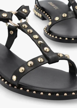 Sale DANIEL Everlast Black Leather T Bar Studded Sandals