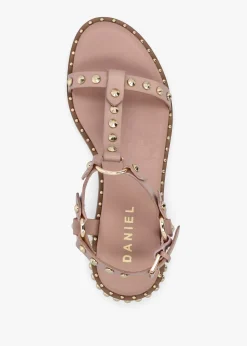 Fashion DANIEL Everlast Nude Leather T Bar Studded Sandals