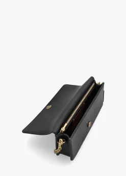 Sale COACH Evie Black Leather Wallet On A Chain Bag