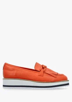 Fashion MODA IN PELLE Fernnanda Orange Leather Loafers