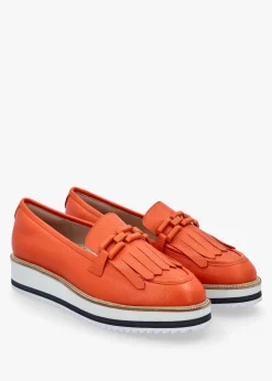 Fashion MODA IN PELLE Fernnanda Orange Leather Loafers