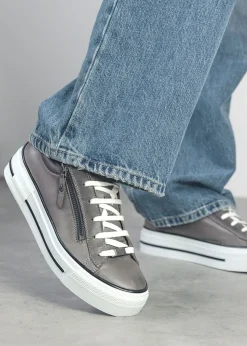 New MODA IN PELLE Filician Grey Leather Side Zip Trainers