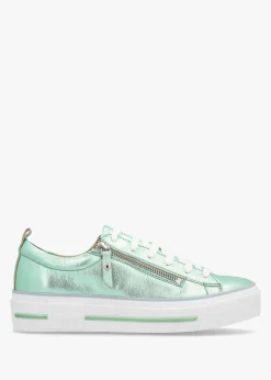 New MODA IN PELLE Filician Mint Metallic Leather Side Zip Trainers