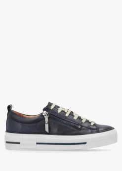 Discount MODA IN PELLE Filician Navy Leather Side Zip Trainers