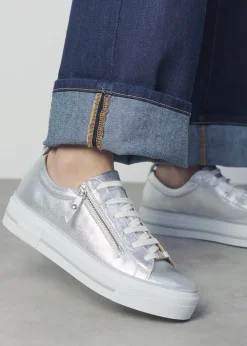 Clearance MODA IN PELLE Filician Silver Metallic Leather Side Zip Trainers