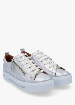 Clearance MODA IN PELLE Filician Silver Metallic Leather Side Zip Trainers