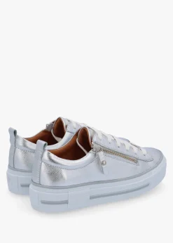 Clearance MODA IN PELLE Filician Silver Metallic Leather Side Zip Trainers
