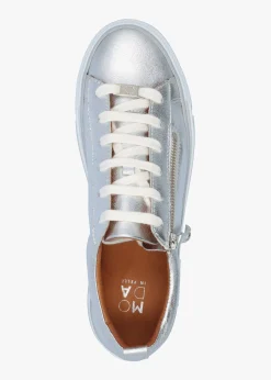 Clearance MODA IN PELLE Filician Silver Metallic Leather Side Zip Trainers