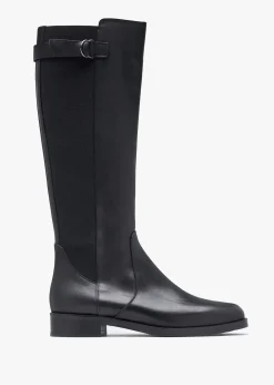 Hot DANIEL Gianna Black Leather Elastic Back Knee Boots