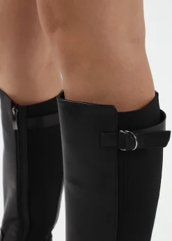 Hot DANIEL Gianna Black Leather Elastic Back Knee Boots