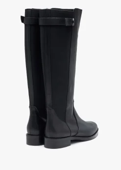 Hot DANIEL Gianna Black Leather Elastic Back Knee Boots