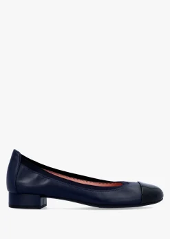 Clearance PRETTY BALLERINAS Gretschen Navy Leather Patent Toe Cap Ballerina Pumps