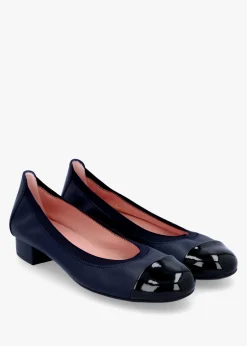 Clearance PRETTY BALLERINAS Gretschen Navy Leather Patent Toe Cap Ballerina Pumps