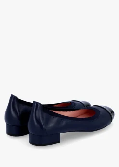 Clearance PRETTY BALLERINAS Gretschen Navy Leather Patent Toe Cap Ballerina Pumps