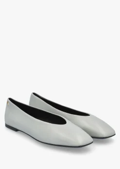 New EMPORIO ARMANI Grey Leather Square Toe Ballet Pumps