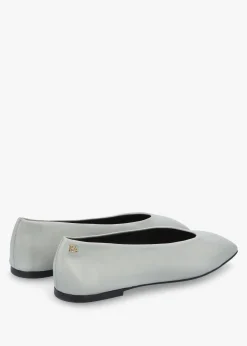 New EMPORIO ARMANI Grey Leather Square Toe Ballet Pumps
