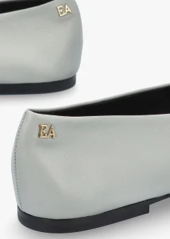 New EMPORIO ARMANI Grey Leather Square Toe Ballet Pumps