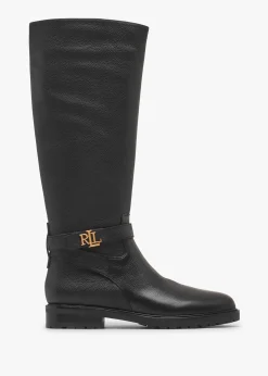 Discount LAUREN RALPH LAUREN Hallee Black Leather Knee Boots