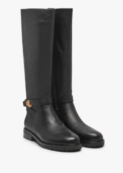 Discount LAUREN RALPH LAUREN Hallee Black Leather Knee Boots