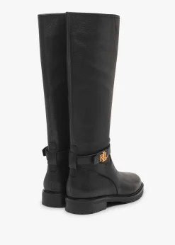 Discount LAUREN RALPH LAUREN Hallee Black Leather Knee Boots
