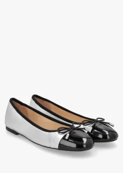 Fashion DANIEL Iball Silver Leather Patent Toe Cap Ballet Pumps
