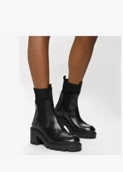 Fashion DANIEL Ibby Black Leather Block Heel Chelsea Boots