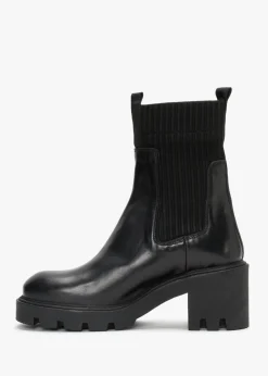 Fashion DANIEL Ibby Black Leather Block Heel Chelsea Boots