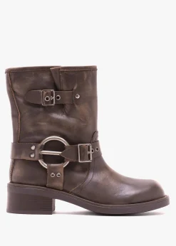 Online DANIEL Ibike Brown Distressed Leather Chunky Biker Boots