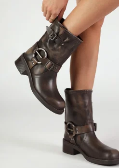 Online DANIEL Ibike Brown Distressed Leather Chunky Biker Boots