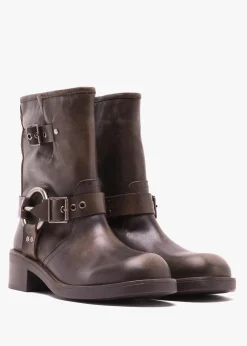 Online DANIEL Ibike Brown Distressed Leather Chunky Biker Boots