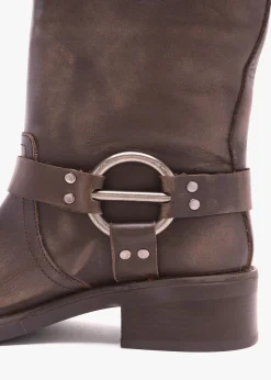 Online DANIEL Ibike Brown Distressed Leather Chunky Biker Boots