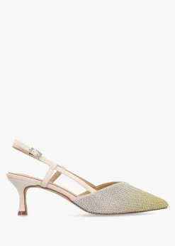 Discount DANIEL Icamila Cream Diamante Mid Heel Sling Backs