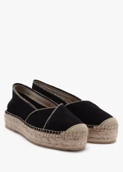 New DANIEL Idiamante Black Suede Embellished Flatform Espadrilles