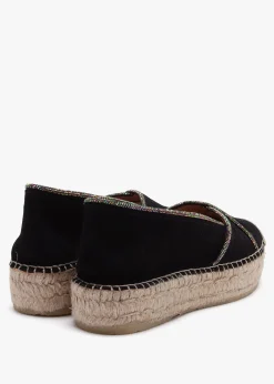 New DANIEL Idiamante Black Suede Embellished Flatform Espadrilles