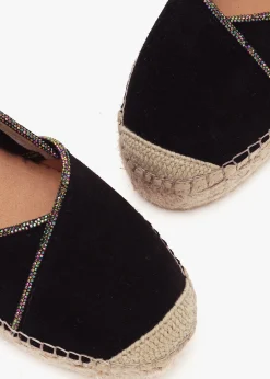 New DANIEL Idiamante Black Suede Embellished Flatform Espadrilles