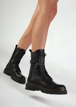 Outlet DANIEL Idris Black Leather Ankle Strap Biker Boots