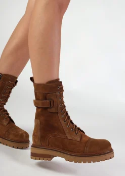 Hot DANIEL Idris Tan Suede Ankle Strap Biker Boots