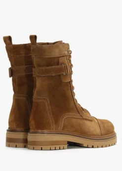 Hot DANIEL Idris Tan Suede Ankle Strap Biker Boots