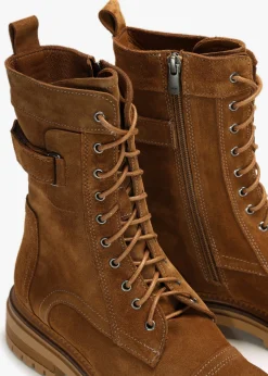 Hot DANIEL Idris Tan Suede Ankle Strap Biker Boots