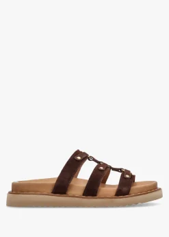 Discount DANIEL Ilene Brown Suede Three Bar Chunky Mules