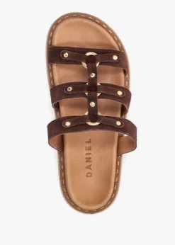 Discount DANIEL Ilene Brown Suede Three Bar Chunky Mules