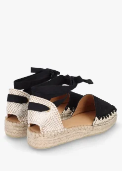 Hot DANIEL Istitch Black Suede Tie Fastening Flat Espadrilles