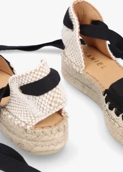 Hot DANIEL Istitch Black Suede Tie Fastening Flat Espadrilles