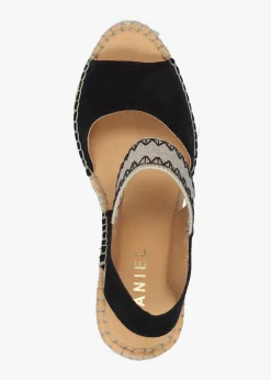 Outlet DANIEL Istitch Black Suede Wedge Espadrilles