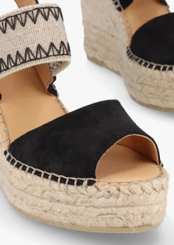 Outlet DANIEL Istitch Black Suede Wedge Espadrilles