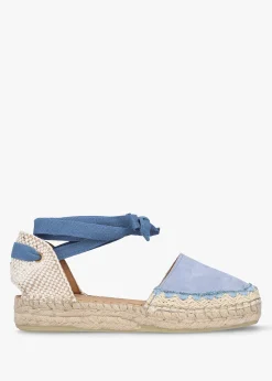 Fashion DANIEL Istitch Blue Suede Tie Fastening Flat Espadrilles