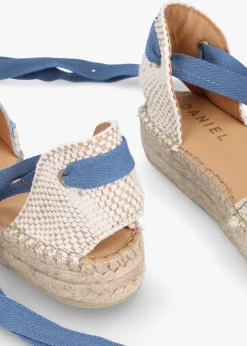 Fashion DANIEL Istitch Blue Suede Tie Fastening Flat Espadrilles