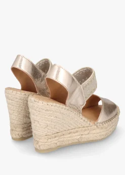 New DANIEL Istitch Gold Leather Wedge Espadrilles