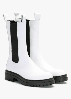 Clearance DANIEL Izzie White Leather Elongated Chelsea Boots